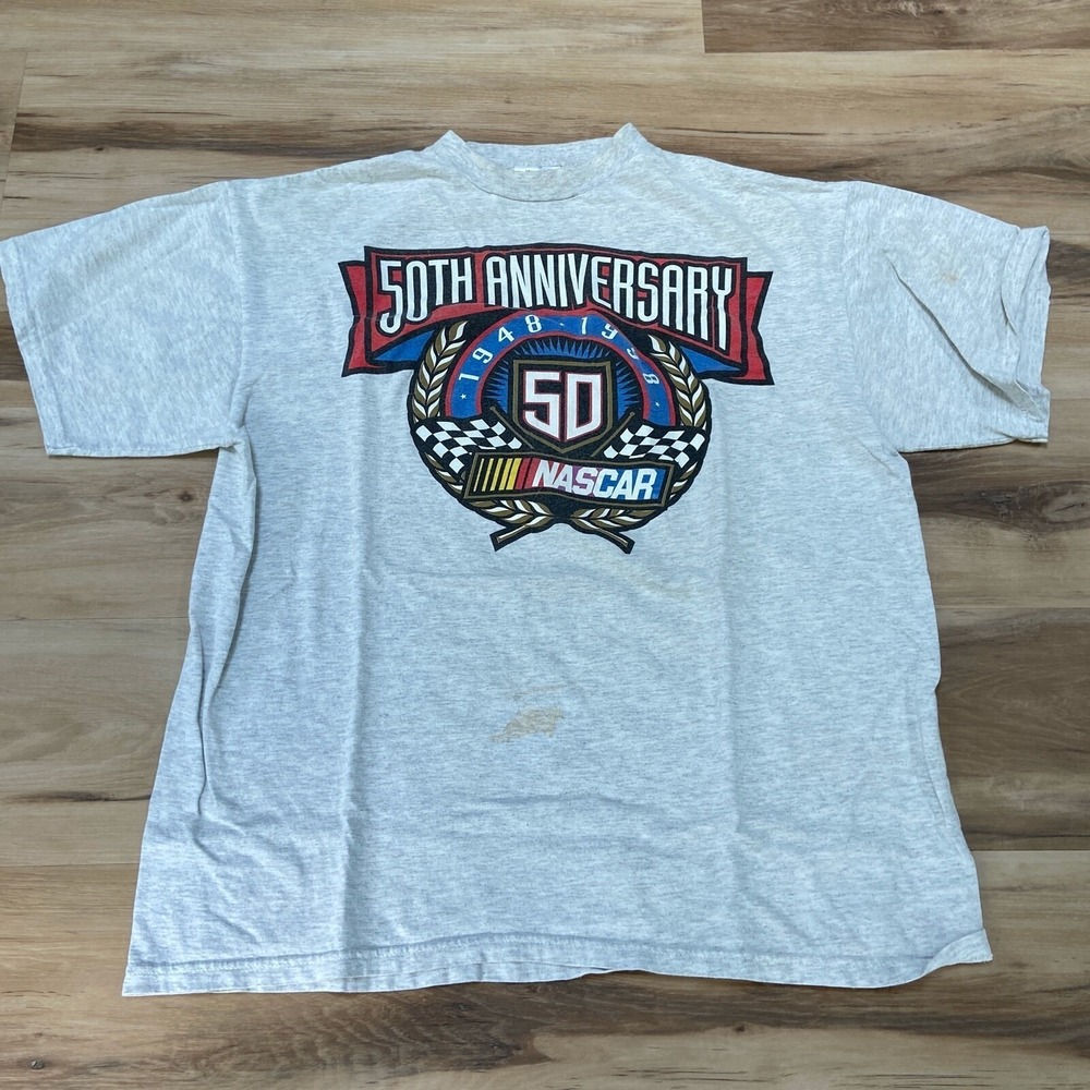 Checkered Flag NASCAR T-Shirt Mens XL 50th Anniversary Cotton Gray Vintage 90s